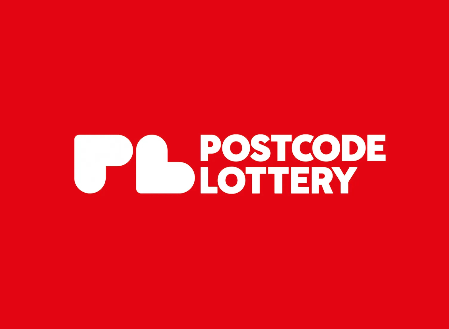 Das Logo der Deutschen Postcode Lotterie auf rotem Hintergrund.